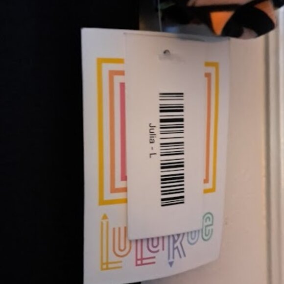 LuLaRoe Black Julia Casual Midi Crew Neck dress Multicolor Sleeves Size Large - Picture 4 of 6